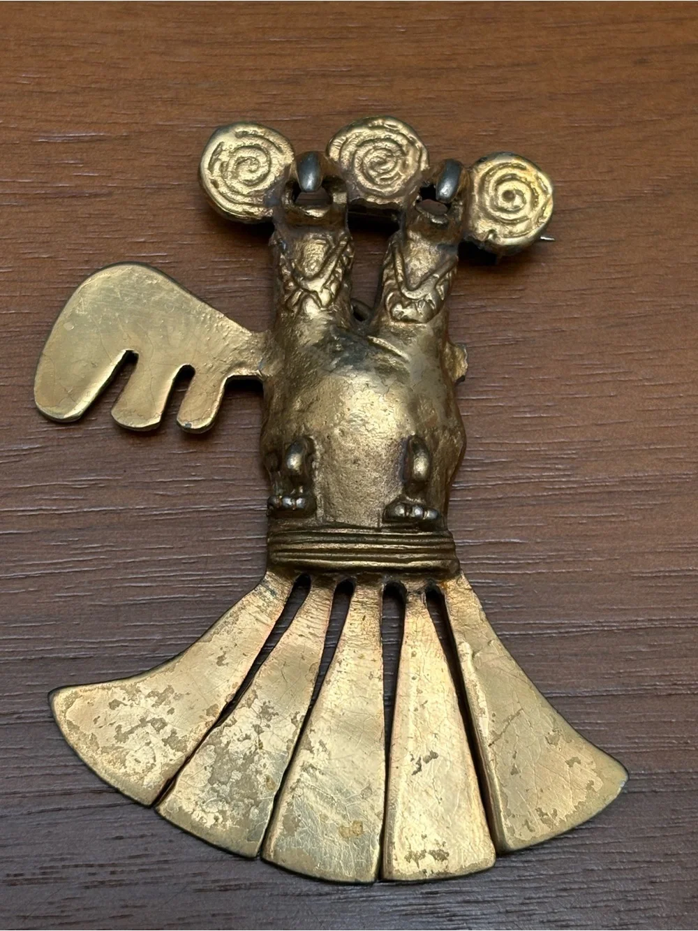 Gold Pre-Columbian Double-Headed Eagle Brooch - museum repro